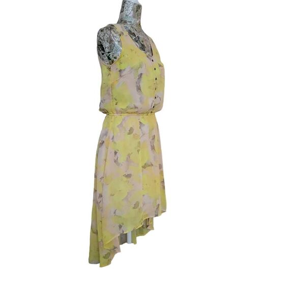 Flowy Pale Yellow and Pink Hi Lo Hem Dress - Picture 3 of 11